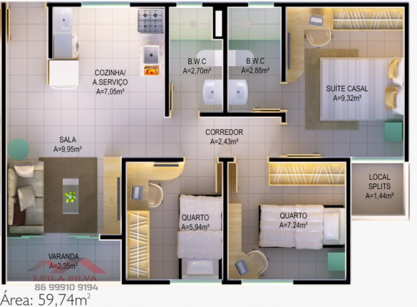 Imagem Apartamento com 2 Quartos à Venda, 59 m² em São Cristovão - Teresina