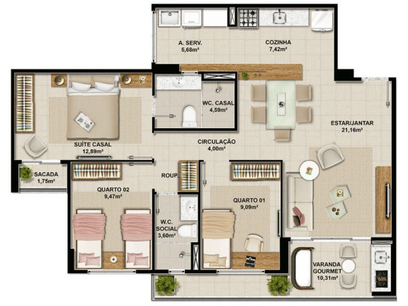 Imagem Apartamento com 3 Quartos à Venda, 89 m² em Cambeba - Fortaleza