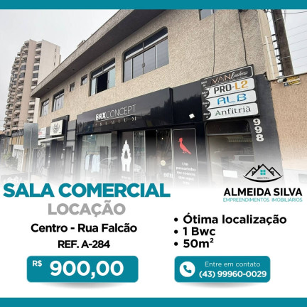 Sala Comercial para Alugar, 50 m² em Centro - Arapongas
