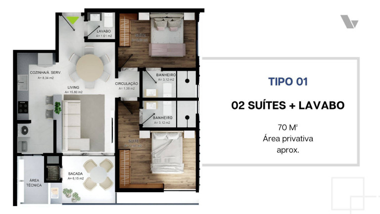 Imagem Apartamento com 2 Quartos à Venda, 70 m² em Morretes - Itapema