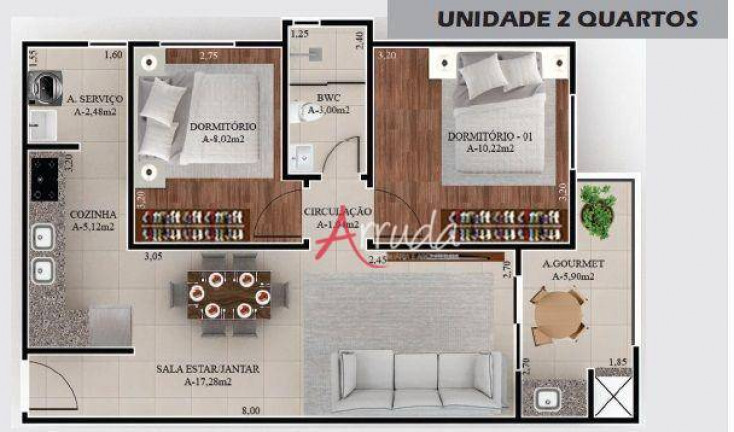 Imagem Apartamento com 2 Quartos à Venda, 62 m² em Country - Cascavel