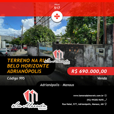 Terreno à Venda, 517 m² em Adrianópolis - Manaus
