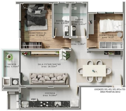 Imagem Apartamento com 2 Quartos à Venda, 63 m² em Camobi - Santa Maria