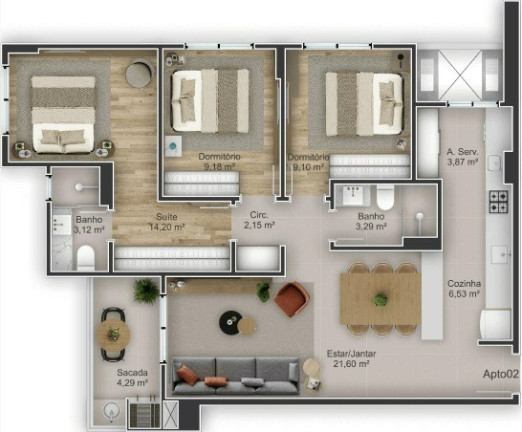 Imagem Apartamento com 3 Quartos à Venda, 89 m² em Kobrasol - São José Imagem Apartamento com 3 Quartos à Venda, 89 m² em Kobrasol - São José