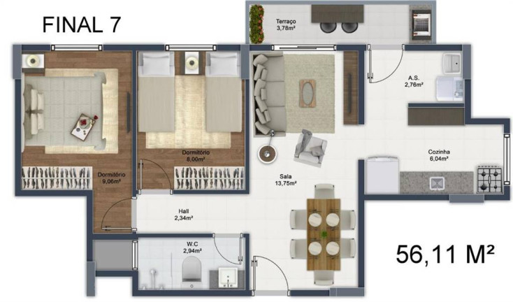 Imagem Apartamento com 2 Quartos à Venda, 56 m² em Mirim - Praia Grande