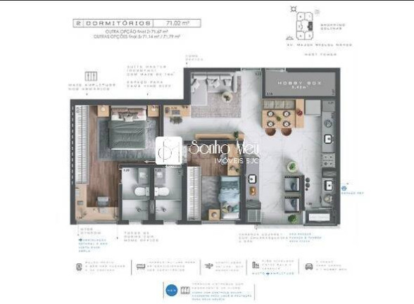 Apartamento com 2 Quartos à Venda, 71 m² em Jardim Das Colinas - São José Dos Campos