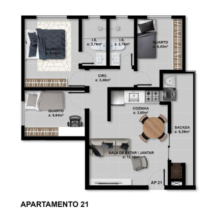 Imagem Apartamento com 3 Quartos à Venda, 65 m² em Afonso Pena - São José Dos Pinhais