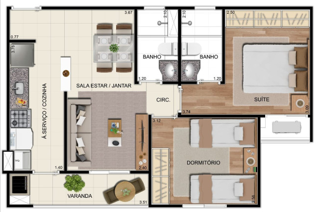 Imagem Apartamento com 2 Quartos à Venda, 51 m² em Planalto - Manaus