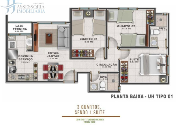 Imagem Apartamento com 3 Quartos para Alugar ou Temporada, 59 m² em Planalto - Natal