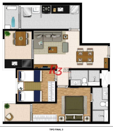 Imagem Apartamento com 3 Quartos à Venda, 83 m² em Boqueirão - Santos Imagem Apartamento com 3 Quartos à Venda, 83 m² em Boqueirão - Santos