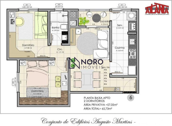 Apartamento com 2 Quartos à Venda, 57 m² em Urlândia - Santa Maria