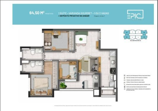 Imagem Apartamento com 2 Quartos à Venda, 64 m²