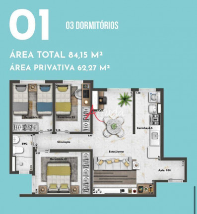 Imagem Apartamento com 3 Quartos à Venda, 62 m² em Brasília - Cascavel