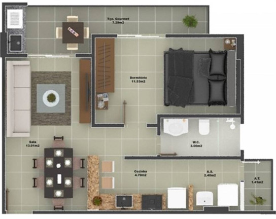 Imagem Apartamento com 1 Quarto à Venda, 55 m² em Ocian - Praia Grande