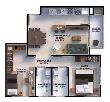 Imagem Apartamento com 3 Quartos à Venda, 69 m² em Nova Palhoça - Palhoça