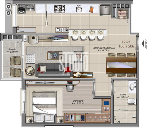 Apartamento com 1 Quarto à Venda, 62 m² em Planalto - Carlos Barbosa