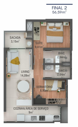 Imagem Apartamento com 2 Quartos à Venda, 55 m² em Mossunguê - Curitiba Imagem Apartamento com 2 Quartos à Venda, 55 m² em Mossunguê - Curitiba