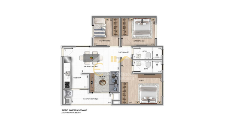 Imagem Apartamento com 3 Quartos à Venda, 74 m² em Estância Pinhais - Pinhais