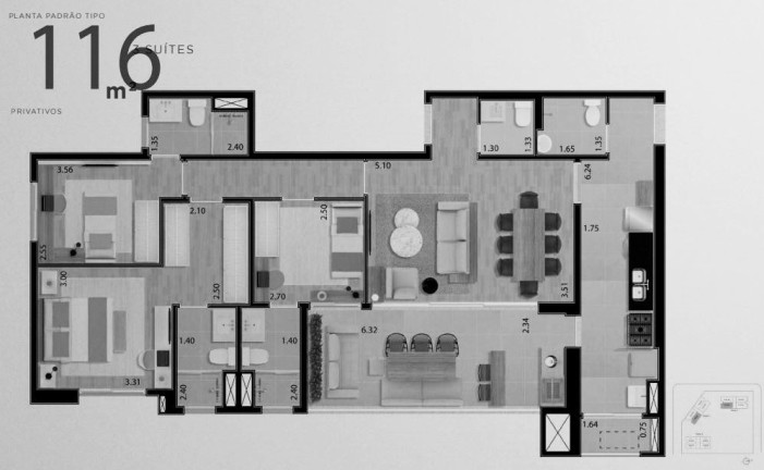 Apartamento com 3 Quartos à Venda, 116 m² em Vila Mogilar - Mogi Das Cruzes