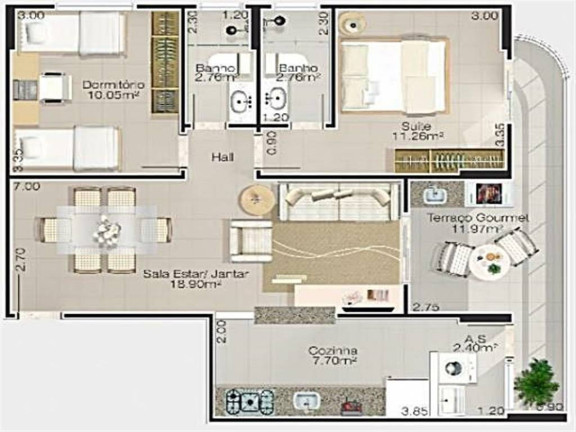 Apartamento com 2 Quartos à Venda, 77 m² em Caiçara - Praia Grande