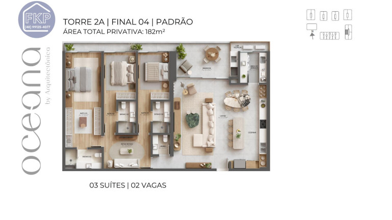Apartamento com 3 Quartos à Venda, 182 m² em Jurerê - Florianópolis