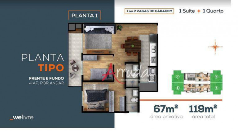 Imagem Apartamento com 2 Quartos à Venda, 67 m² em Coqueiral - Cascavel