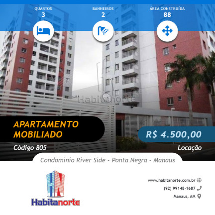 Apartamento com 3 Quartos para Alugar,  em Ponta Negra - Manaus