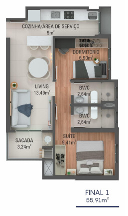 Imagem Apartamento com 2 Quartos à Venda, 55 m² em Mossunguê - Curitiba