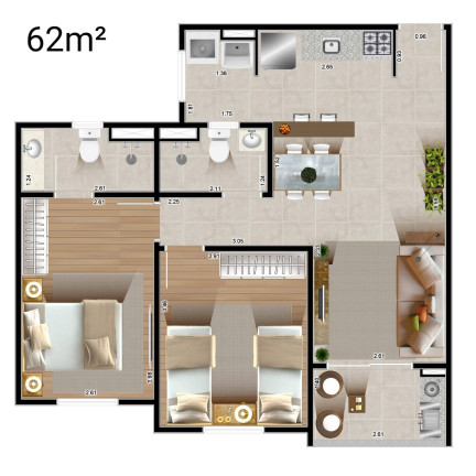 Imagem Apartamento com 2 Quartos à Venda, 62 m² em Jardim Ana Rosa - Taubaté Imagem Apartamento com 2 Quartos à Venda, 62 m² em Jardim Ana Rosa - Taubaté
