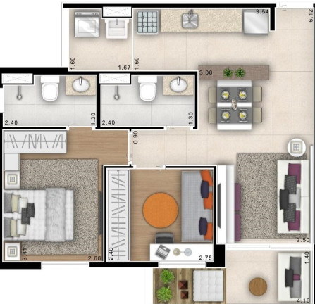 Apartamento com 2 Quartos à Venda, 59 m² em Belenzinho - São Paulo