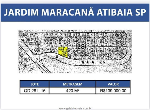 Terreno à Venda, 420 m² em Jardim Maracanã - Atibaia