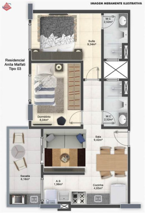 Imagem Apartamento com 2 Quartos à Venda, 55 m² em Guilhermina - Praia Grande