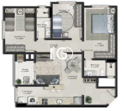 Imagem Apartamento com 3 Quartos à Venda, 74 m² em São Luiz - Criciúma