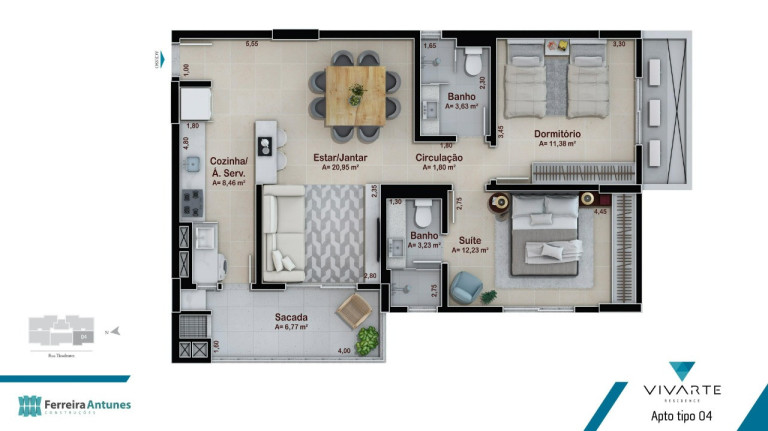 Imagem Apartamento com 2 Quartos à Venda, 79 m² em Kobrasol - São José