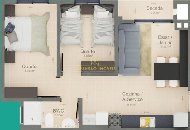 Imagem Apartamento com 2 Quartos à Venda, 52 m² em São Sebastião - Palhoça