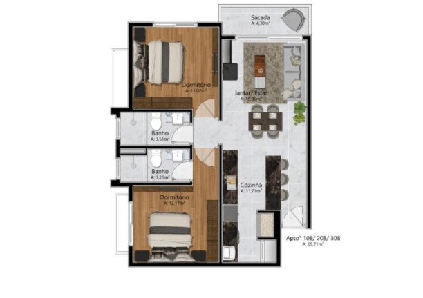 Imagem Apartamento com 2 Quartos à Venda, 69 m² em Várzea Grande - Gramado