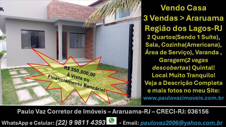 Casa com 2 Quartos à Venda, 225 m² em Três Vendas - Araruama