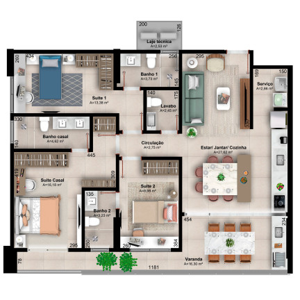 Apartamento com 3 Quartos à Venda, 120 m² em Orla 14 - Palmas