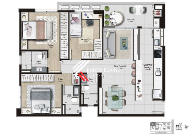 Apartamento com 3 Quartos à Venda, 103 m² em Kobrasol - São José