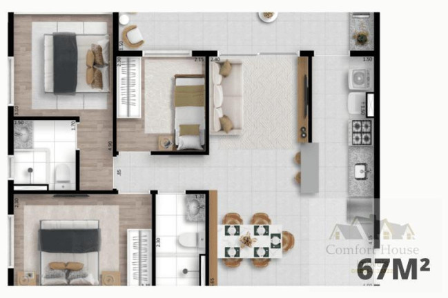 Imagem Apartamento com 3 Quartos à Venda, 67 m² em Centro - Diadema