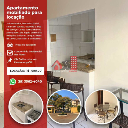 Apartamento com 2 Quartos para Alugar,  em Vila Guilhermina - Pirassununga