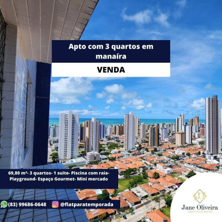 Apartamento com 3 Quartos à Venda, 69 m² em Manaíra - João Pessoa