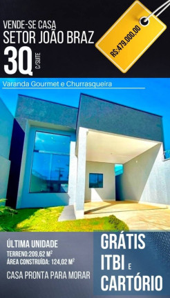 Casa com 3 Quartos à Venda, 124 m² em Parque João Braz - Cidade Industrial - Goiânia