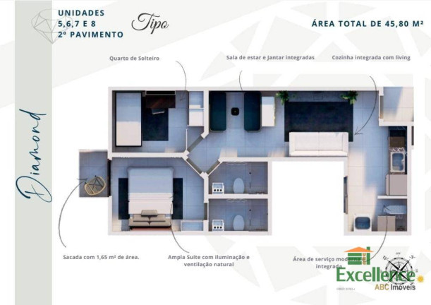 Apartamento com 2 Quartos à Venda, 46 m² em Campestre - Santo André