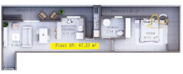 Imagem Apartamento com 1 Quarto à Venda, 41 m² em Canto Do Forte - Praia Grande