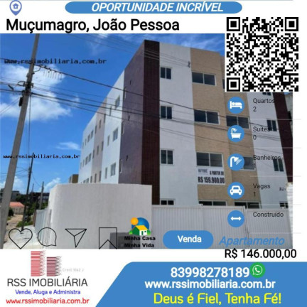 Apartamento com 2 Quartos à Venda, 50 m² em Muçumagro - João Pessoa
