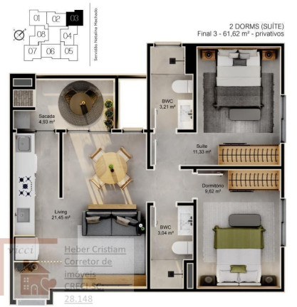Imagem Apartamento com 2 Quartos à Venda, 61 m² em Cacupé - Florianópolis
