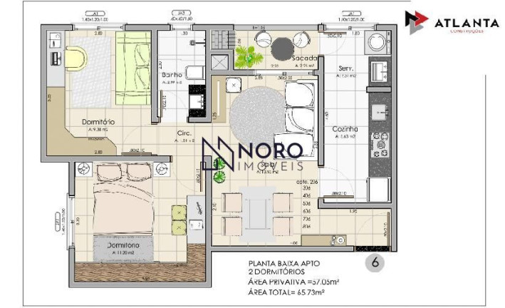 Apartamento com 2 Quartos à Venda, 53 m² em Urlândia - Santa Maria