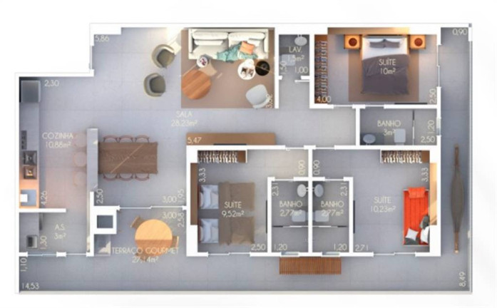 Apartamento com 3 Quartos à Venda, 124 m² em Tupi - Praia Grande