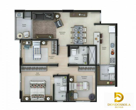 Imagem Apartamento com 3 Quartos à Venda, 92 m² em Centro - Criciúma